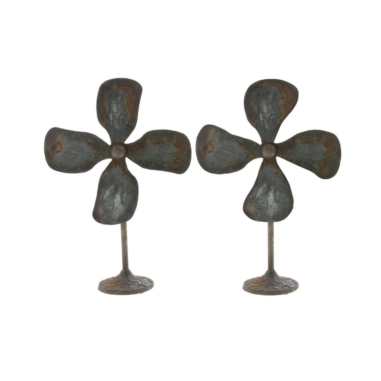 15" Gray Metal Industrial Propeller Sculpture, 2ct.